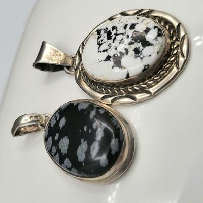 O. Martinez White Buffalo & Snowflake Obsidian Pendants 20.8gr