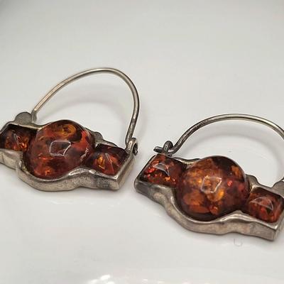 925 Genuine Amber Earrings 5.9gr
