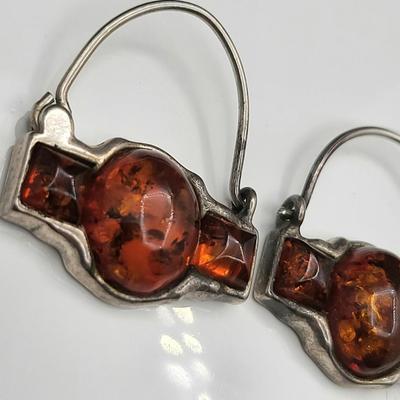 925 Genuine Amber Earrings 5.9gr