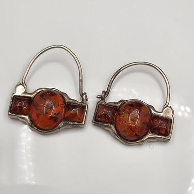 925 Genuine Amber Earrings 5.9gr