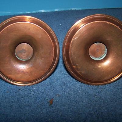 LOT 130 WONDERFUL VINTAGE COPPER BOWL/CANDLESTICKS plus