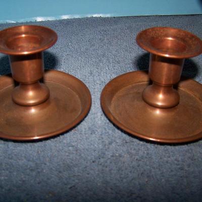 LOT 130 WONDERFUL VINTAGE COPPER BOWL/CANDLESTICKS plus