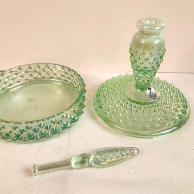 Lot #211 Fenton Hobnail Powder Box - Green