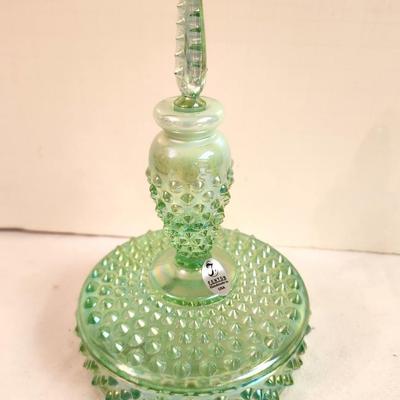 Lot #211 Fenton Hobnail Powder Box - Green