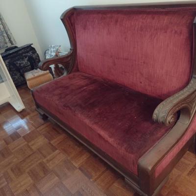 Sale Photo Thumbnail #1404: Antique Victorian Style Parlor Sofa.  Item is approx 55 3/4" long.