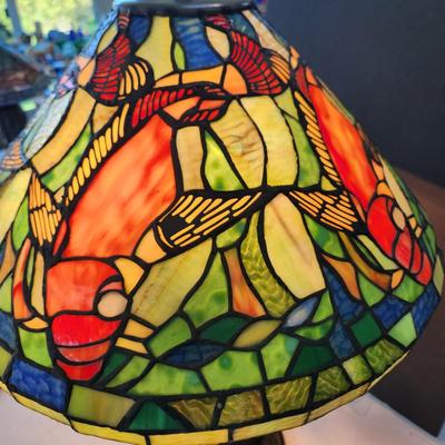 Tiffany Style Koi Fish Stained Glass Table Lamp 2 pull chain Lights