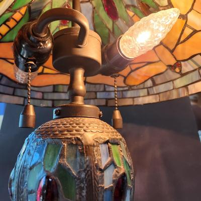 Dragonfly Stained Glass Table Lamp 2 Pull Chain Lights w Stained glass Base