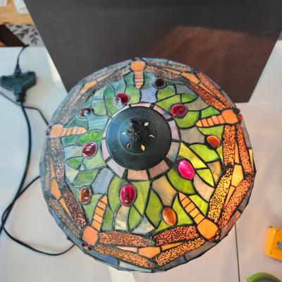 Dragonfly Stained Glass Table Lamp 2 Pull Chain Lights w Stained glass Base