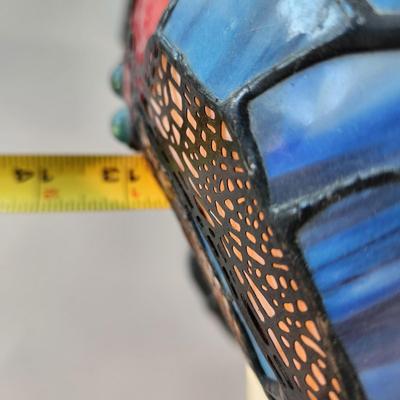 Blue & Red Stained Glass Dragonfly Table Lamp w Dragonfly metal base