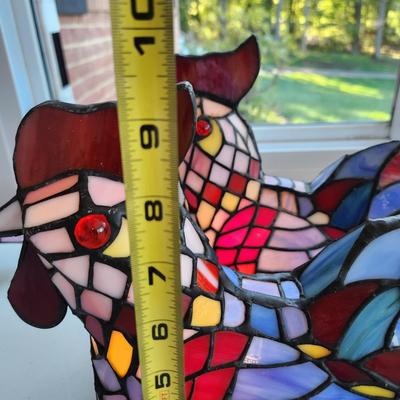 Pair Multicolor Stained Glass Chicken Accent Lamps