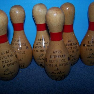 LOT 148 WOODEN BOWLING LEAGUE PINS TROPHIES 1956-1973