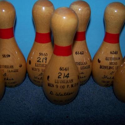 LOT 148 WOODEN BOWLING LEAGUE PINS TROPHIES 1956-1973