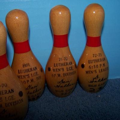 LOT 148 WOODEN BOWLING LEAGUE PINS TROPHIES 1956-1973