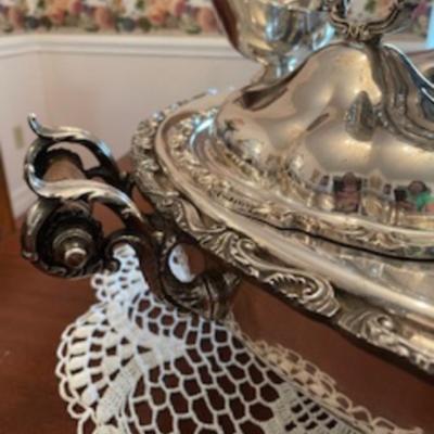 1932 Goldfelder Silver Co. Silver Plate Georgian Style Lazy Susan Dumbwaiter Server with Scroll & Shell Molded Lids.
