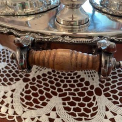 1932 Goldfelder Silver Co. Silver Plate Georgian Style Lazy Susan Dumbwaiter Server with Scroll & Shell Molded Lids.