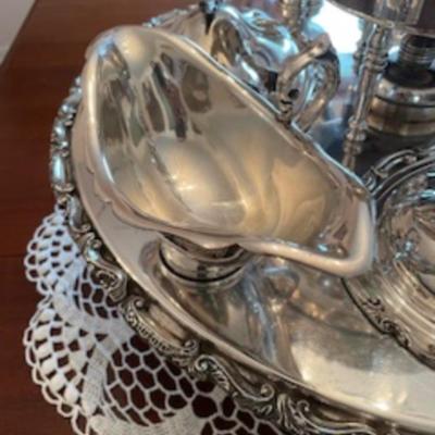 1932 Goldfelder Silver Co. Silver Plate Georgian Style Lazy Susan Dumbwaiter Server with Scroll & Shell Molded Lids.