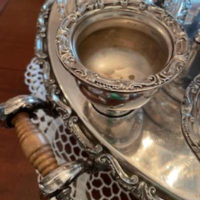 1932 Goldfelder Silver Co. Silver Plate Georgian Style Lazy Susan Dumbwaiter Server with Scroll & Shell Molded Lids.