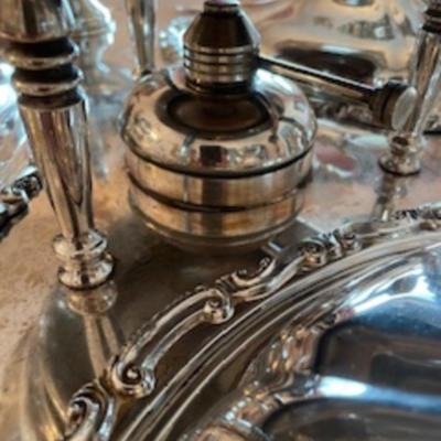 1932 Goldfelder Silver Co. Silver Plate Georgian Style Lazy Susan Dumbwaiter Server with Scroll & Shell Molded Lids.