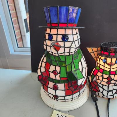 2 Stained Glass Snowman Table Accent Lights