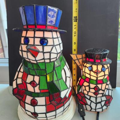 2 Stained Glass Snowman Table Accent Lights