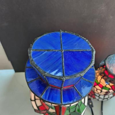 2 Stained Glass Snowman Table Accent Lights