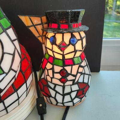 2 Stained Glass Snowman Table Accent Lights