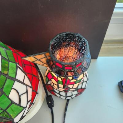 2 Stained Glass Snowman Table Accent Lights