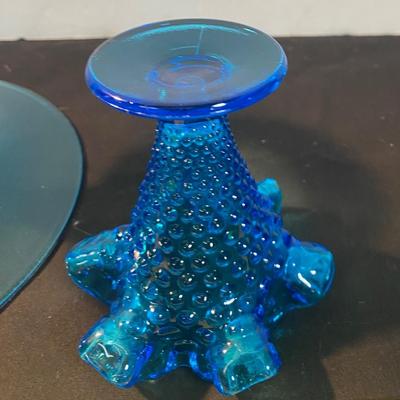 Fostoria Peacock Blue Stem and Fenton Hobnail Vase