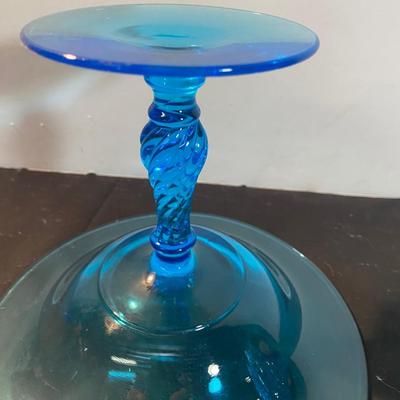 Fostoria Peacock Blue Stem and Fenton Hobnail Vase