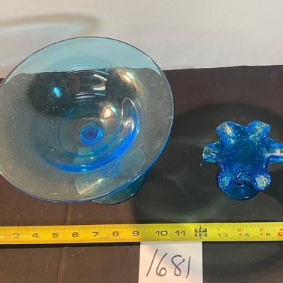 Fostoria Peacock Blue Stem and Fenton Hobnail Vase