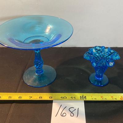 Fostoria Peacock Blue Stem and Fenton Hobnail Vase