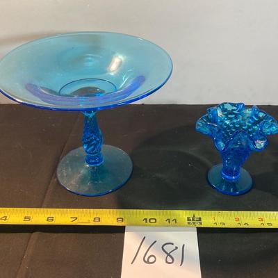 Fostoria Peacock Blue Stem and Fenton Hobnail Vase
