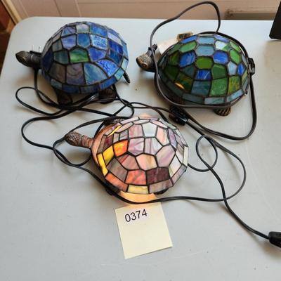 lot of 3 of Stained Glass Turtles Accent Lights lamps