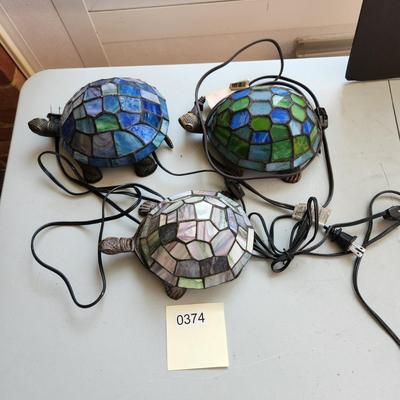 lot of 3 of Stained Glass Turtles Accent Lights lamps
