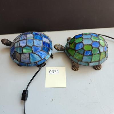 lot of 3 of Stained Glass Turtles Accent Lights lamps