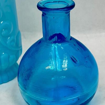 3 piece vintage collection - Gold Ceramic Pitcher, Milk Glass Blue Gold Vase, Glass Vase