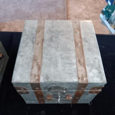 2 GALVANIZED HINGED BOXES W/BRASS HARDWARE