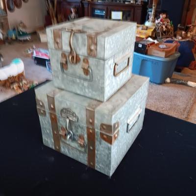2 GALVANIZED HINGED BOXES W/BRASS HARDWARE