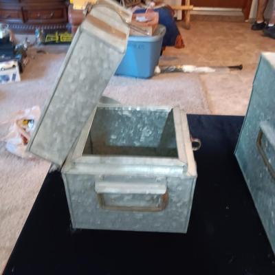 2 GALVANIZED HINGED BOXES W/BRASS HARDWARE