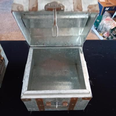 2 GALVANIZED HINGED BOXES W/BRASS HARDWARE