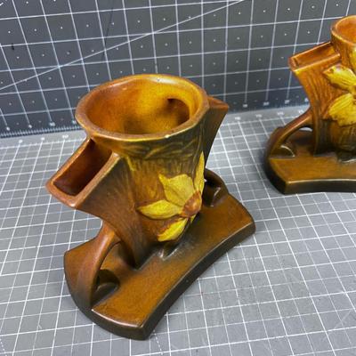 Antique Roseville Vases, Clematis Triple Bud Vase 