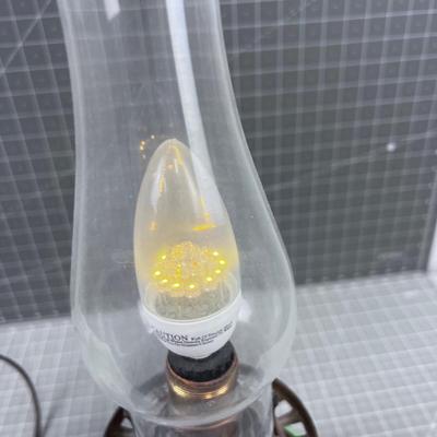 Antique Electrified Kerosene Lamp, Glass Green and Roses