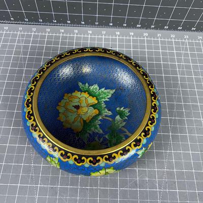 Antique Enamel Bowl, Blue Cloisonne 