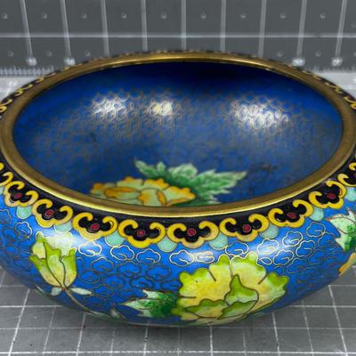 Antique Enamel Bowl, Blue Cloisonne 