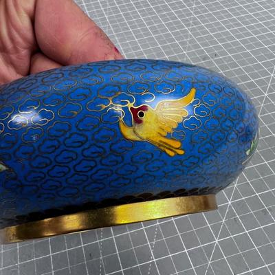 Antique Enamel Bowl, Blue Cloisonne 