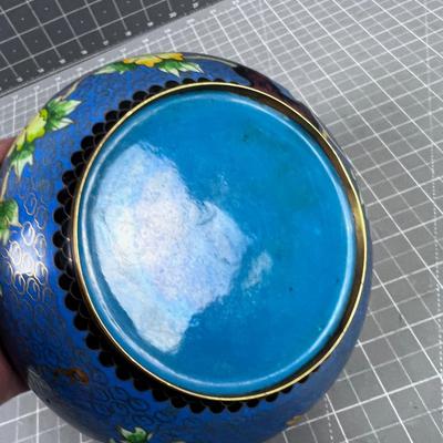 Antique Enamel Bowl, Blue Cloisonne 