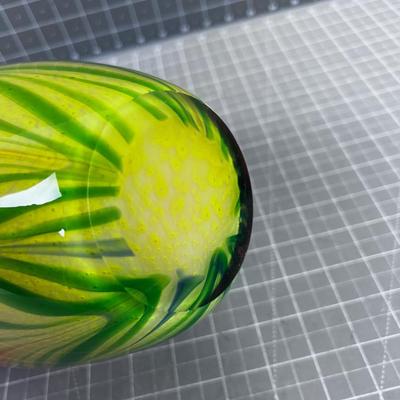 Hand Blown Glass Vase Red Green & Yellow