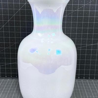 Opalescent Cased Glass Vase White 