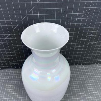 Opalescent Cased Glass Vase White 
