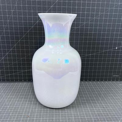 Opalescent Cased Glass Vase White 